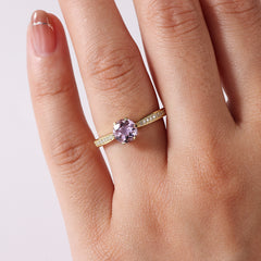 Amethyst Raw Pave Round Ring