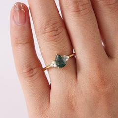 Moss Agate Melody Halo Pear Ring