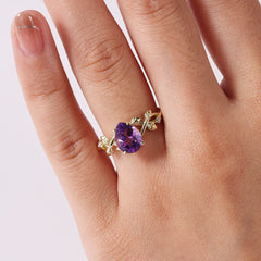 Amethyst Olive Leaf Side Stones Pear Ring