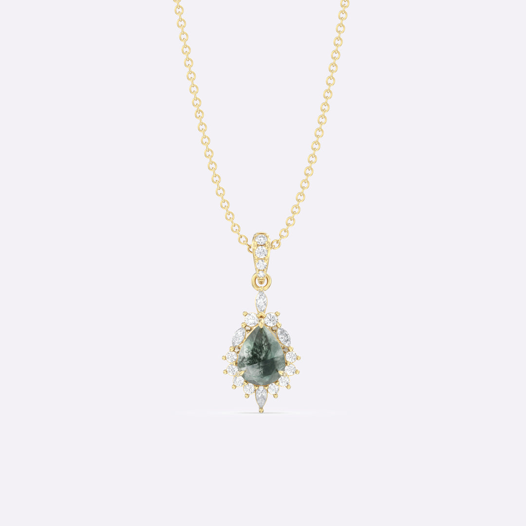 Moss Agate & Moissanite Sol Pear Necklace