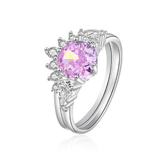 Dimond Pink Zircon Sunburst Round Ring Set