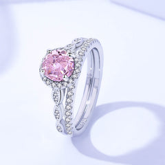 Diamond Pink Zircon Pave Round Ring Set