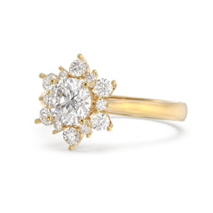 Moissanite Sunburst Halo Round Ring