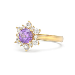 Amethyst Sunburst Halo Round Ring