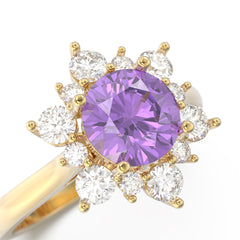 Amethyst Sunburst Halo Round Ring