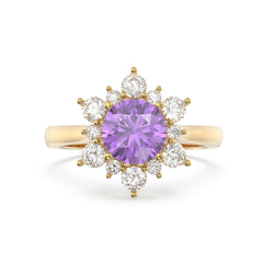 Amethyst Sunburst Halo Round Ring