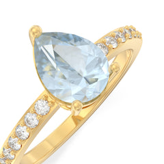 Aquamarine Raw Pave Pear Ring