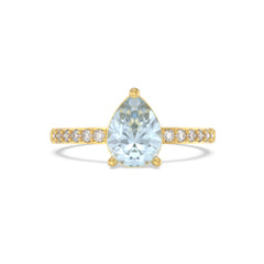 Aquamarine Raw Pave Pear Ring