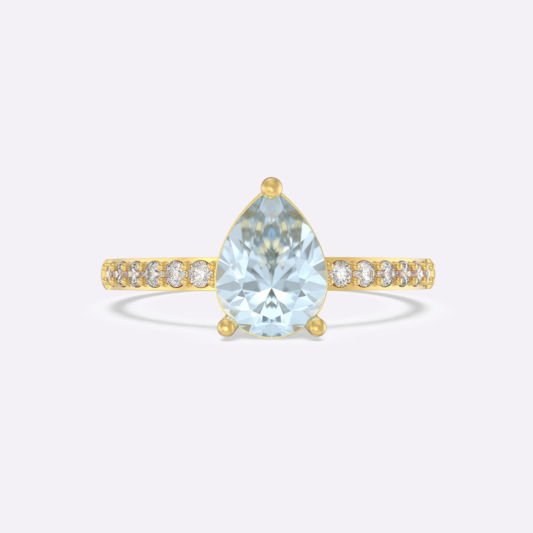 Aquamarine Raw Pave Pear Ring