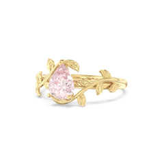 Lab Pink Sapphire Olive Leaf Unique Pear Ring