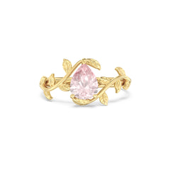 Lab Pink Sapphire Olive Leaf Unique Pear Ring