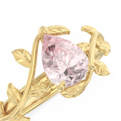 Lab Pink Sapphire Olive Leaf Unique Pear Ring