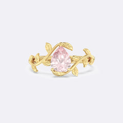 Lab Pink Sapphire Olive Leaf Unique Pear Ring