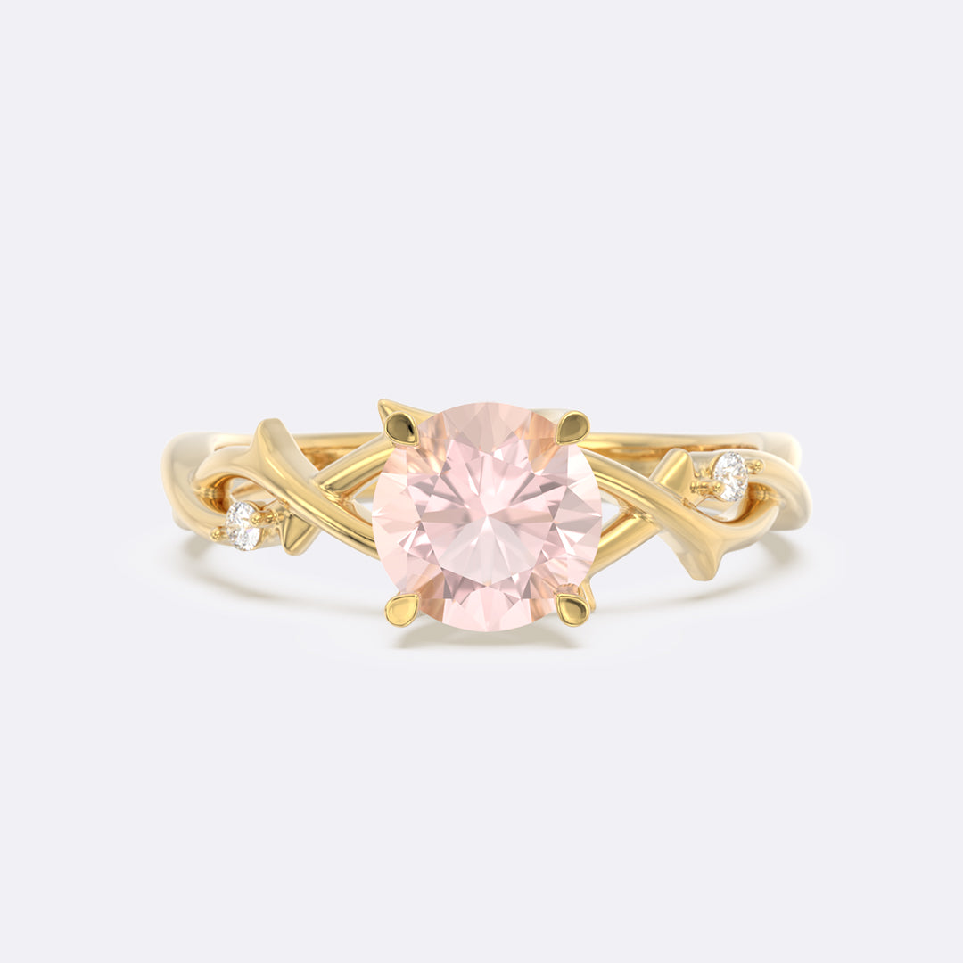Lab Pink Sapphire Twig Unique Round Ring