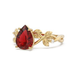 Garnet Olive Leaf Side Stones Pear Ring