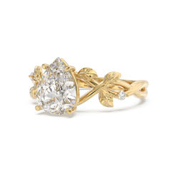 Moissanite Olive Leaf Side Stones Pear Ring