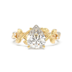 Moissanite Olive Leaf Side Stones Pear Ring