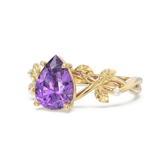 Amethyst Olive Leaf Side Stones Pear Ring