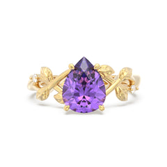 Amethyst Olive Leaf Side Stones Pear Ring