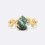 Moss Agate Olive Leaf Side Stones Pear Ring