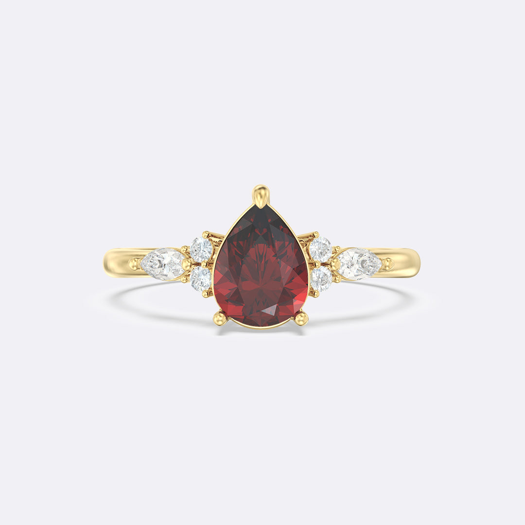 Garnet Melody Side Stones Pear Ring