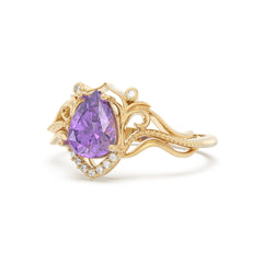 Amethyst Leaves Unique Pear Ring