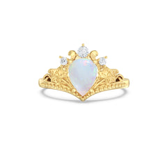 Opal Palm Leaf Side Stones Pear Ring