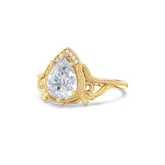 Moissanite Wings Side Stones Pear Ring