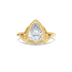 Moissanite Wings Side Stones Pear Ring