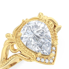 Moissanite Wings Side Stones Pear Ring