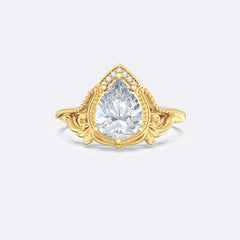 Moissanite Wings Side Stones Pear Ring