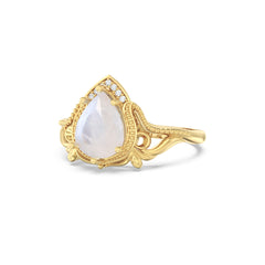 Moonstone Wings Side Stones Pear Ring