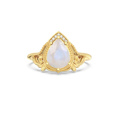 Moonstone Wings Side Stones Pear Ring