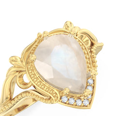 Moonstone Wings Side Stones Pear Ring