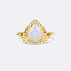 Moonstone Wings Side Stones Pear Ring