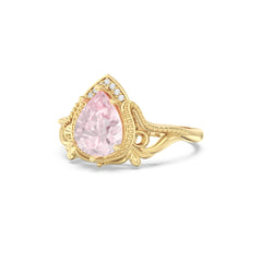 Lab Pink Sapphire Wings Side Stones Pear Ring