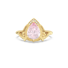 Lab Pink Sapphire Wings Side Stones Pear Ring