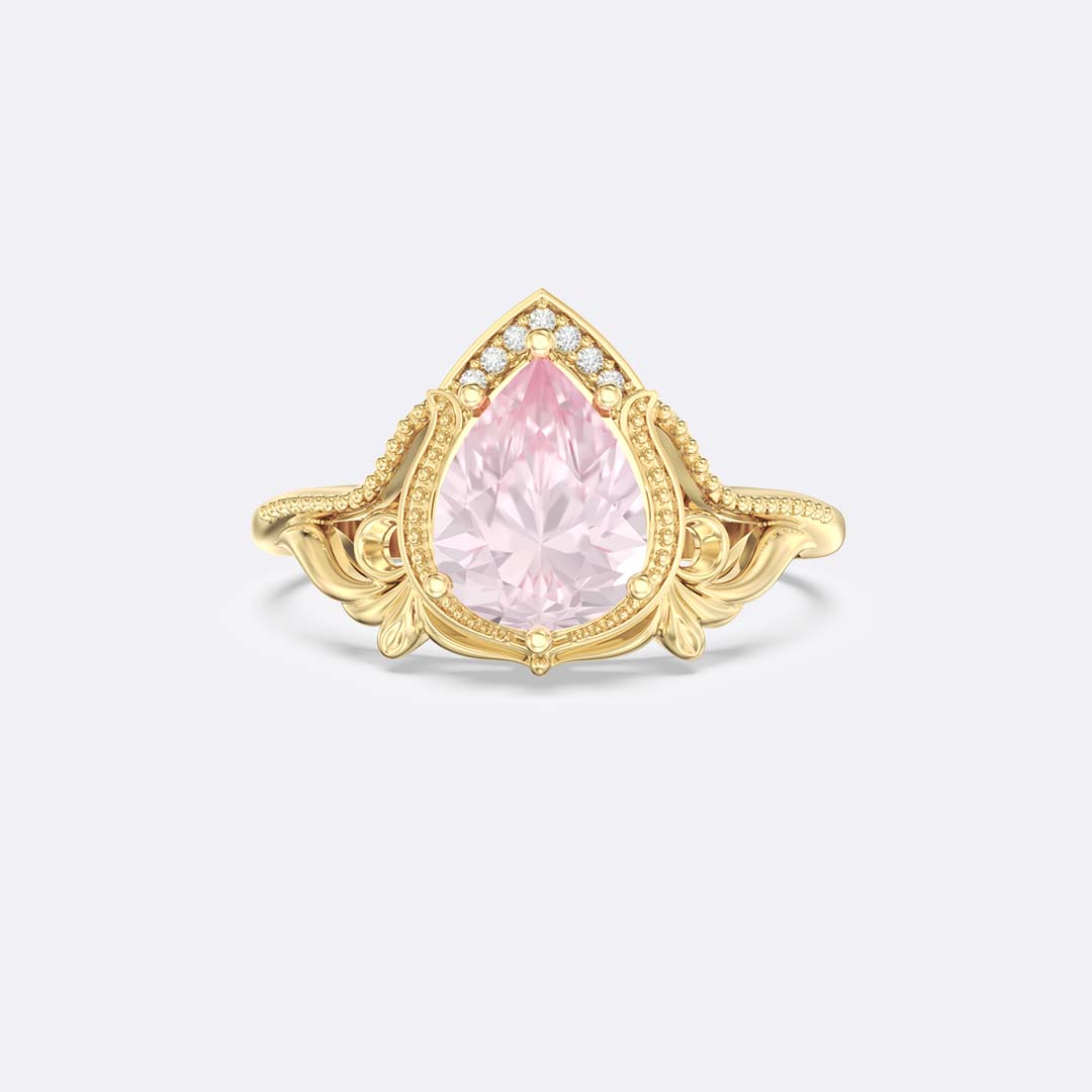 Lab Pink Sapphire Wings Side Stones Pear Ring