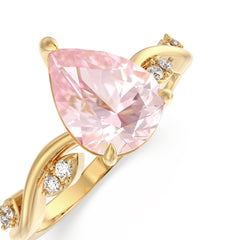 Lab Pink Sapphire Raw Side Stones Pear Ring