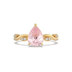 Lab Pink Sapphire Raw Side Stones Pear Ring