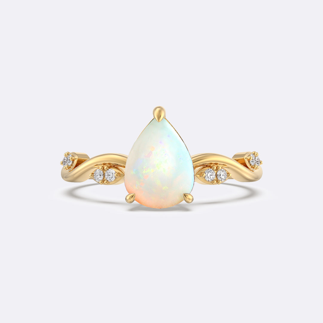 Opal Raw Side Stones Pear Ring