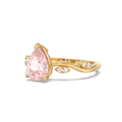 Lab Pink Sapphire Raw Side Stones Pear Ring