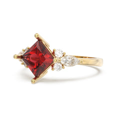 Garnet Melody Side Stones Princess Ring