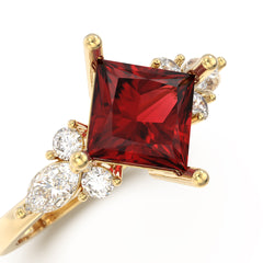 Garnet Melody Side Stones Princess Ring