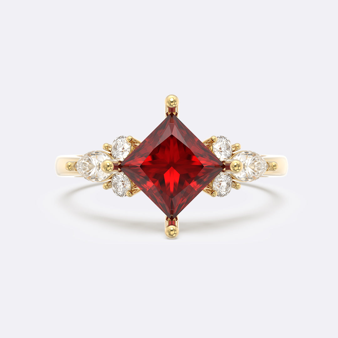 Garnet Melody Side Stones Princess Ring