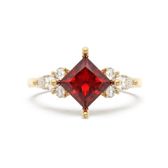 Garnet Melody Side Stones Princess Ring