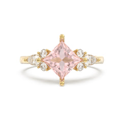 Lab Pink Sapphire Melody Side Stones Princess Ring