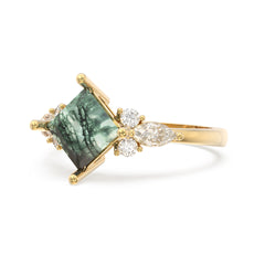 Moss Agate Melody Side Stones Princess Ring