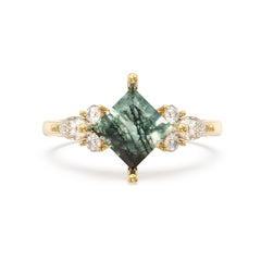 Moss Agate Melody Side Stones Princess Ring