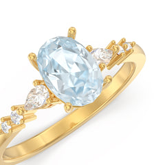 Aquamarine Ellipsis Side Stones Oval Ring